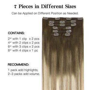 Clip in Hair Extension, Walnut Brown to Ash Brown and Bleach Blonde 120g14" 7pcs